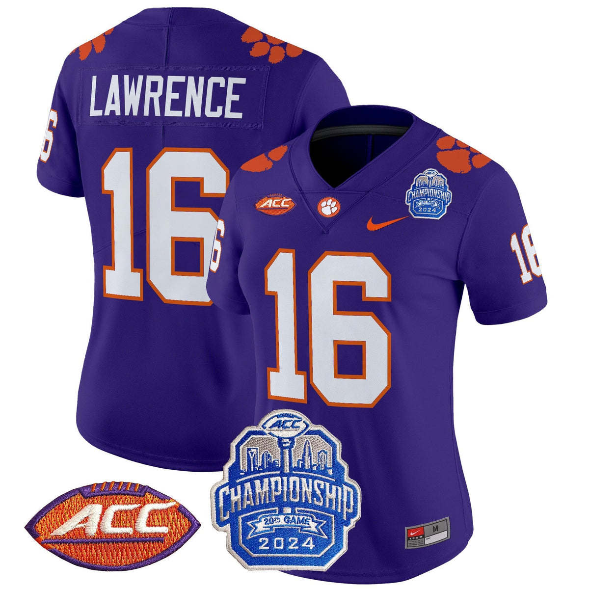 Women's Clemson Tigers 2024 ACC Championship Patch Vapor Limited Jersey - All Stitched