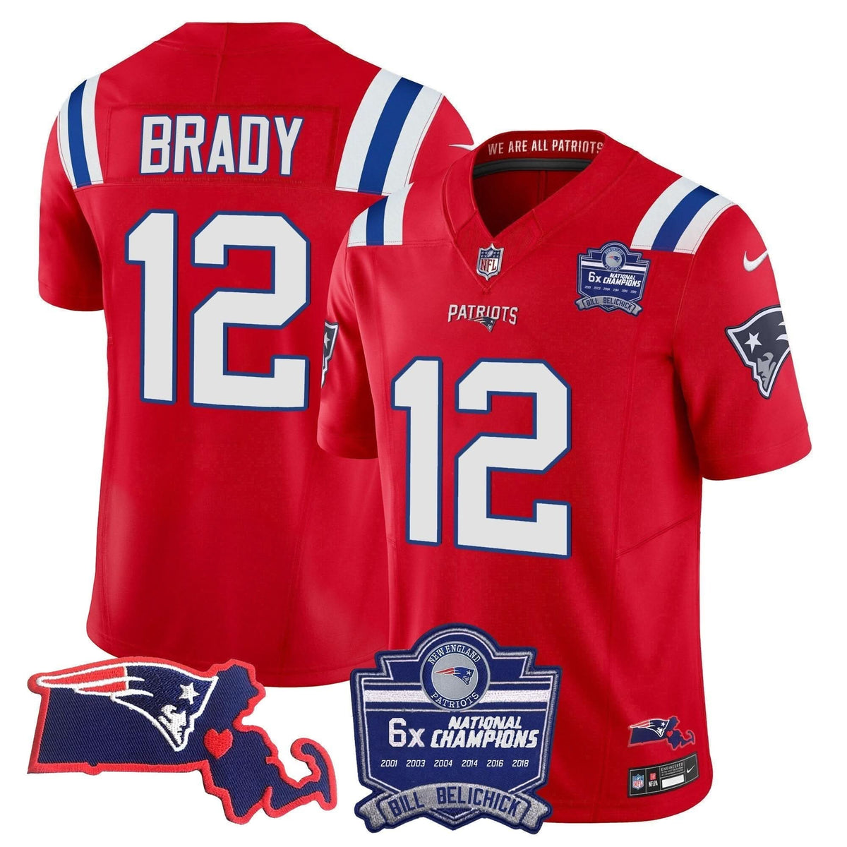Patriots Bill Belichick 6x Champions Patch Vapor Jersey - All Stitched
