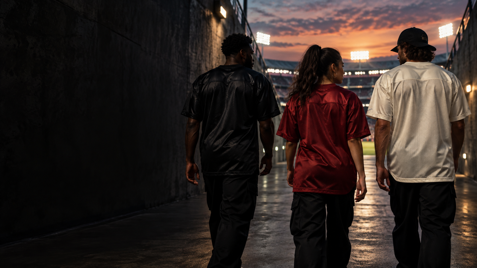 Fans walking into a stadium