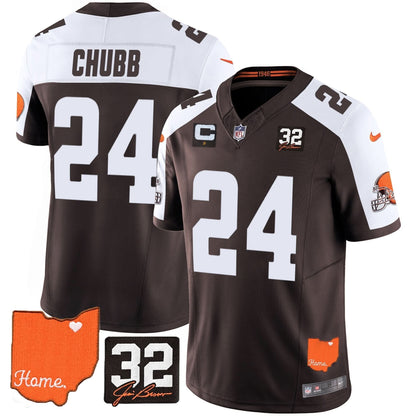 CLE #32 Jim Brown Memorial & Home Patch Vapor Limited Jersey