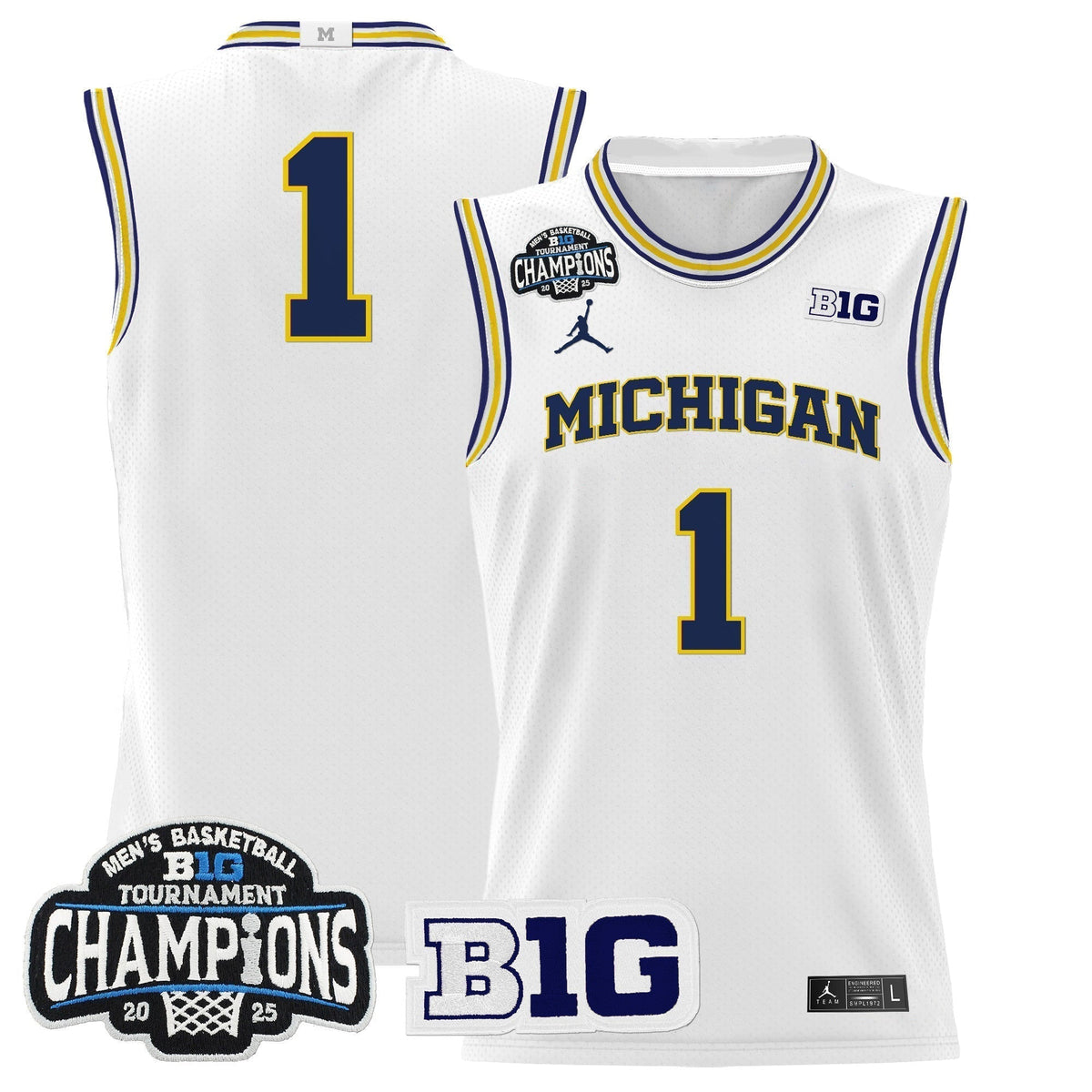 MICH 2025 Big Ten Conference Tournament Champions Basketball Jersey - Stitched