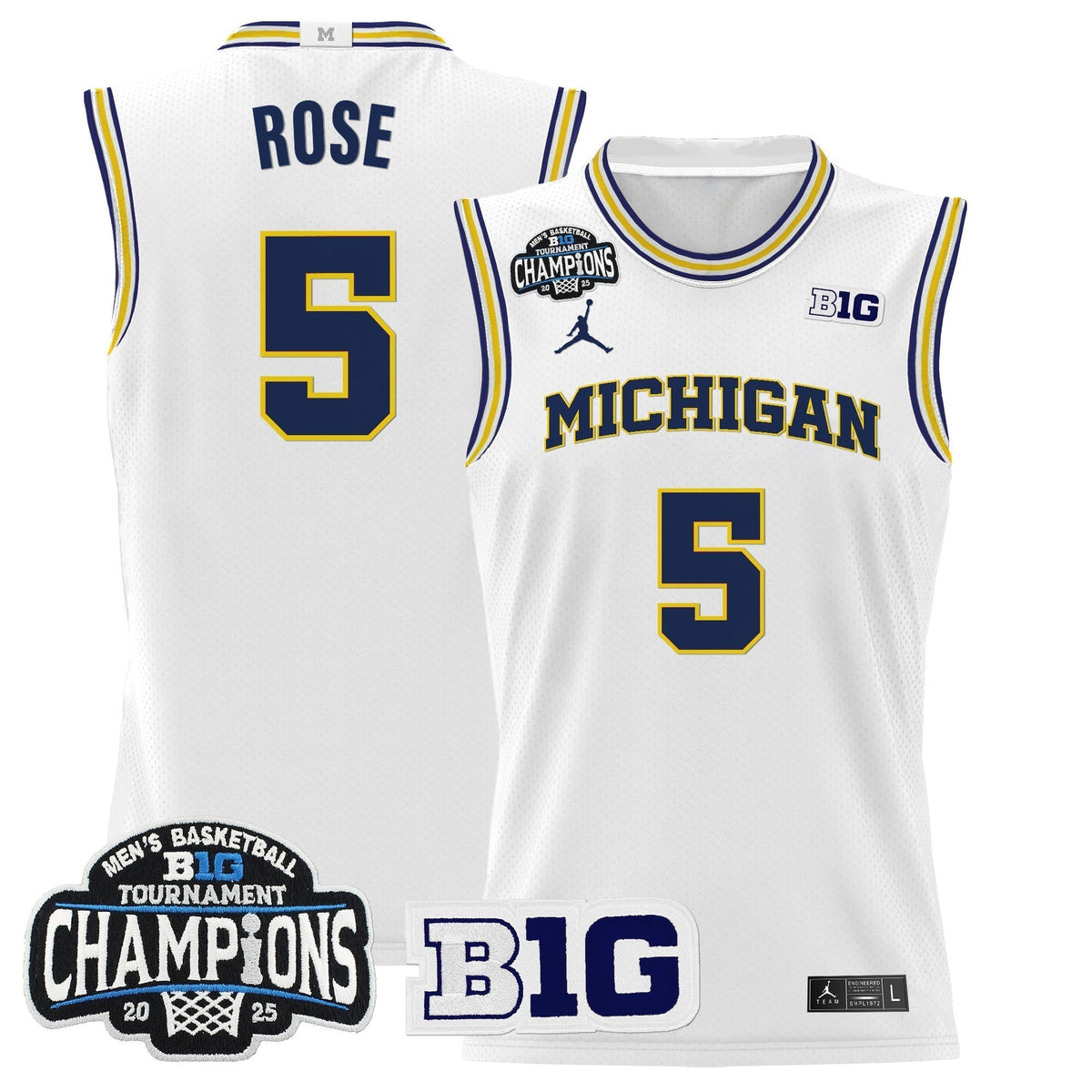 MICH 2025 Big Ten Conference Tournament Champions Basketball Jersey - Stitched
