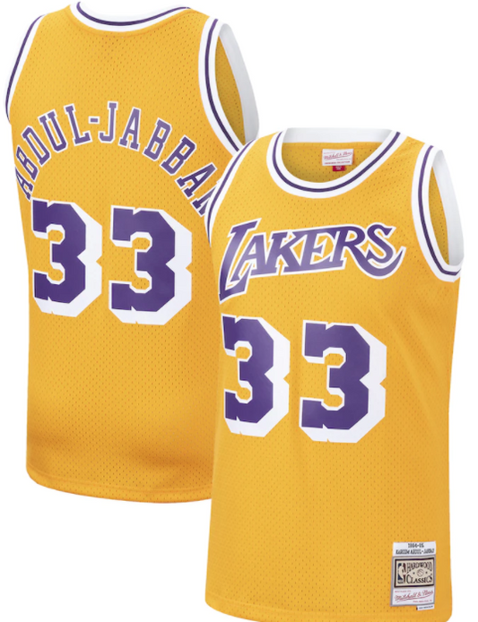 Los Angeles Lakers Kareem Abdul-Jabbar Gold 1984-85 Hardwood Classics Swingman Jersey