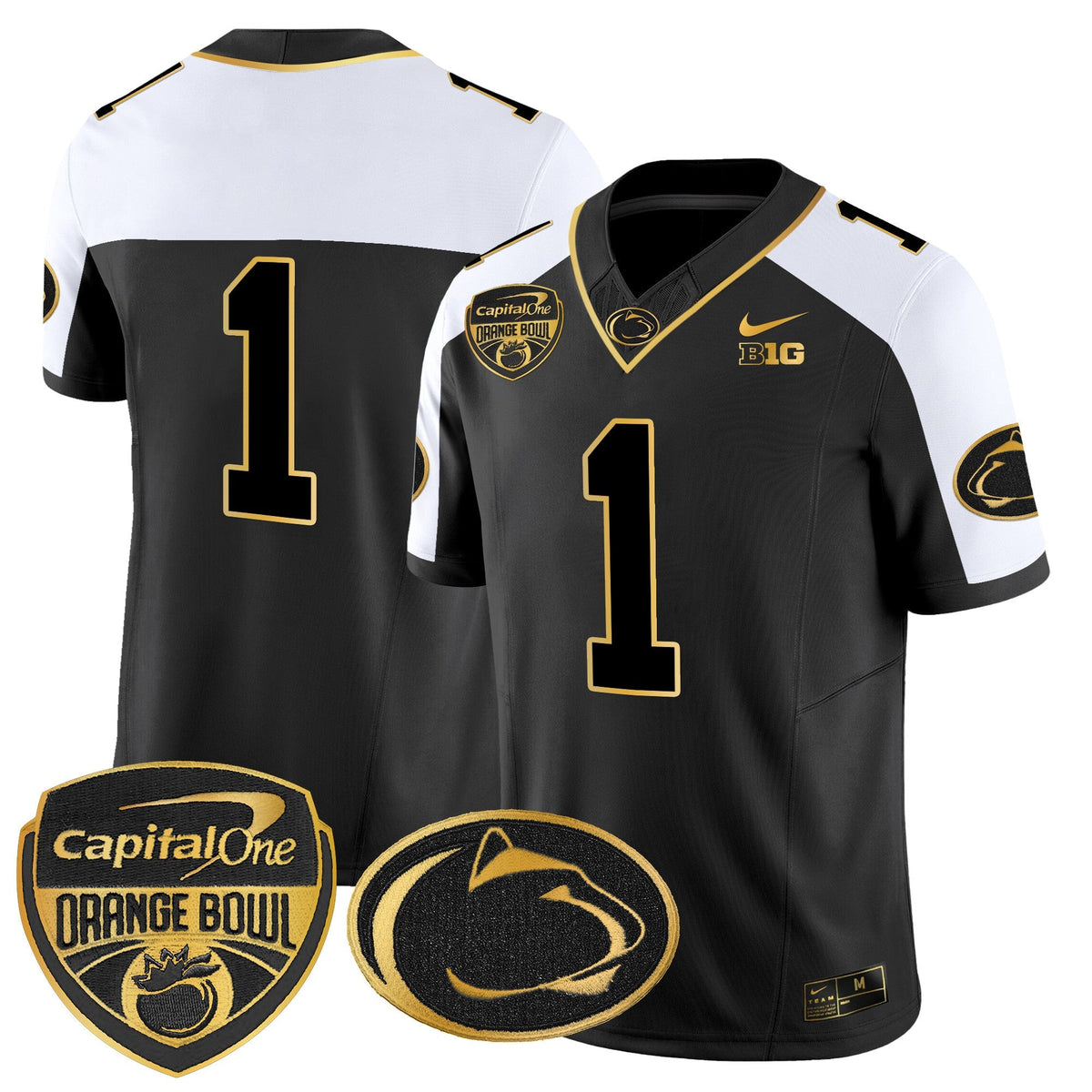 Men's Penn State Nittany Lions Orange Bowl Patch Gold Vapor Limited Jersey V2 - All Stitched