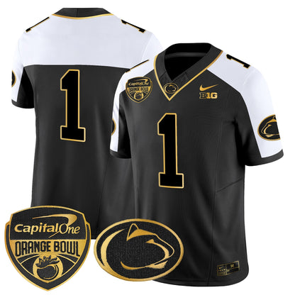 Men's Penn State Nittany Lions Orange Bowl Patch Gold Vapor Limited Jersey V2 - All Stitched