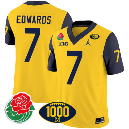 Men's Michigan Wolverines Rose Bowl & 1000 Wins Patch Vapor Jersey - All Stitched