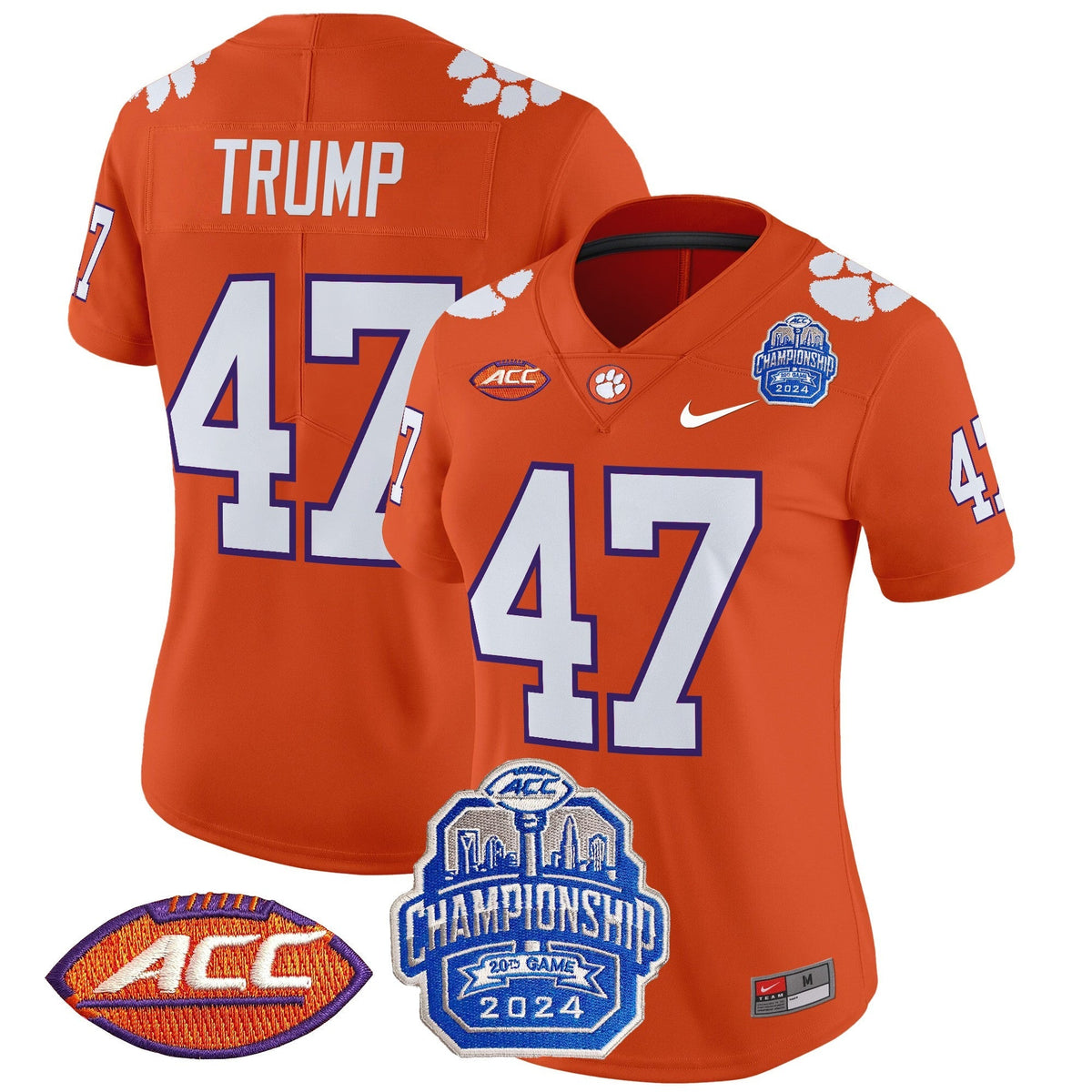 Women's Clemson Tigers 2024 ACC Championship Patch Vapor Limited Jersey - All Stitched
