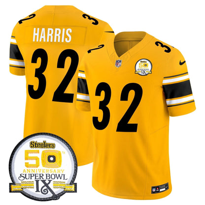 Steelers 50th Anniversary Of Super Bowl IX Patch Vapor Limited Jersey - All Stitched