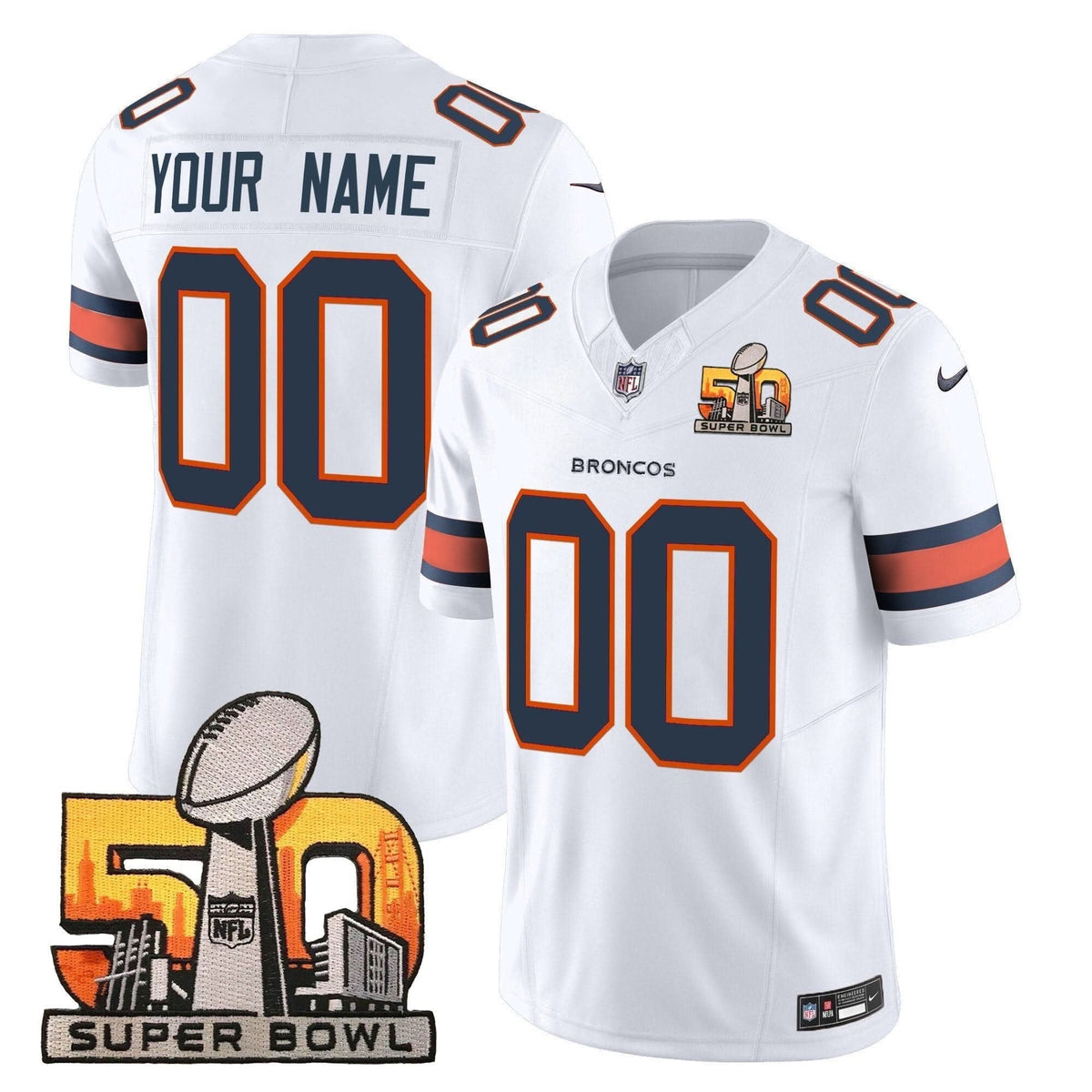 Denver Broncos Super Bowl 50 Patch Vapor Limited Custom Jersey - All Stitched