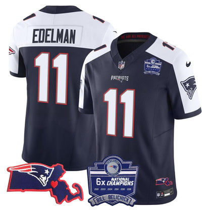 Patriots Bill Belichick 6x Champions Patch Vapor Jersey - All Stitched