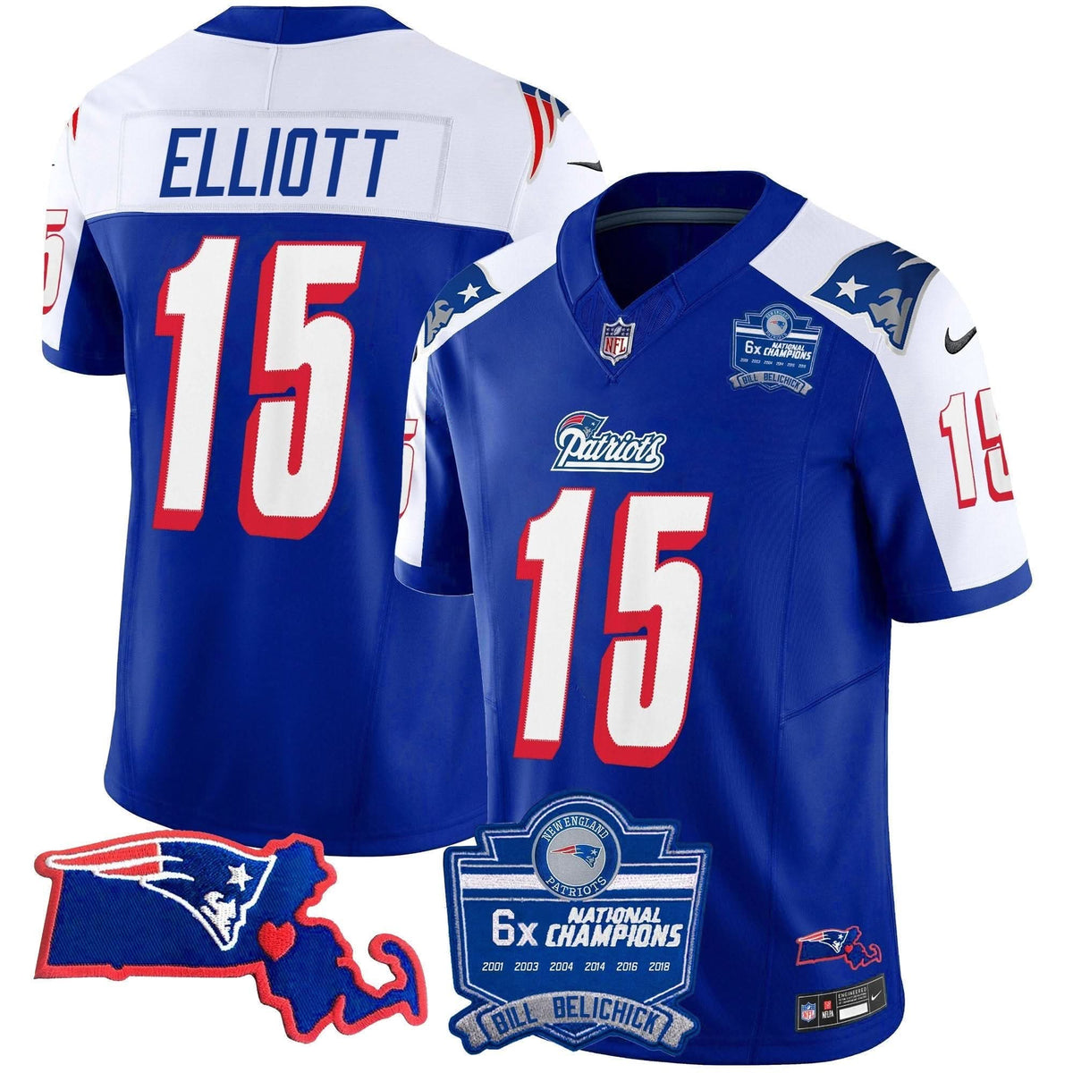 Patriots Bill Belichick 6x Champions Patch Vapor Jersey - All Stitched